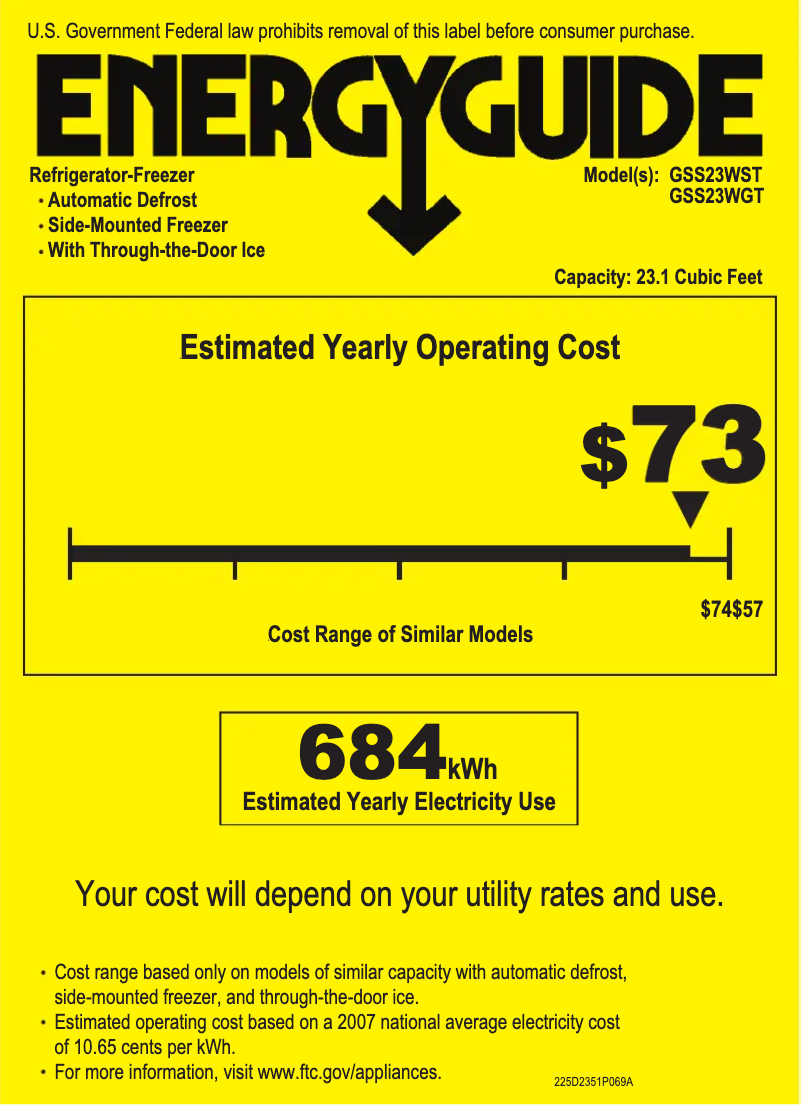 Page n°1 - Label énergétique GE GSS23WGTCC