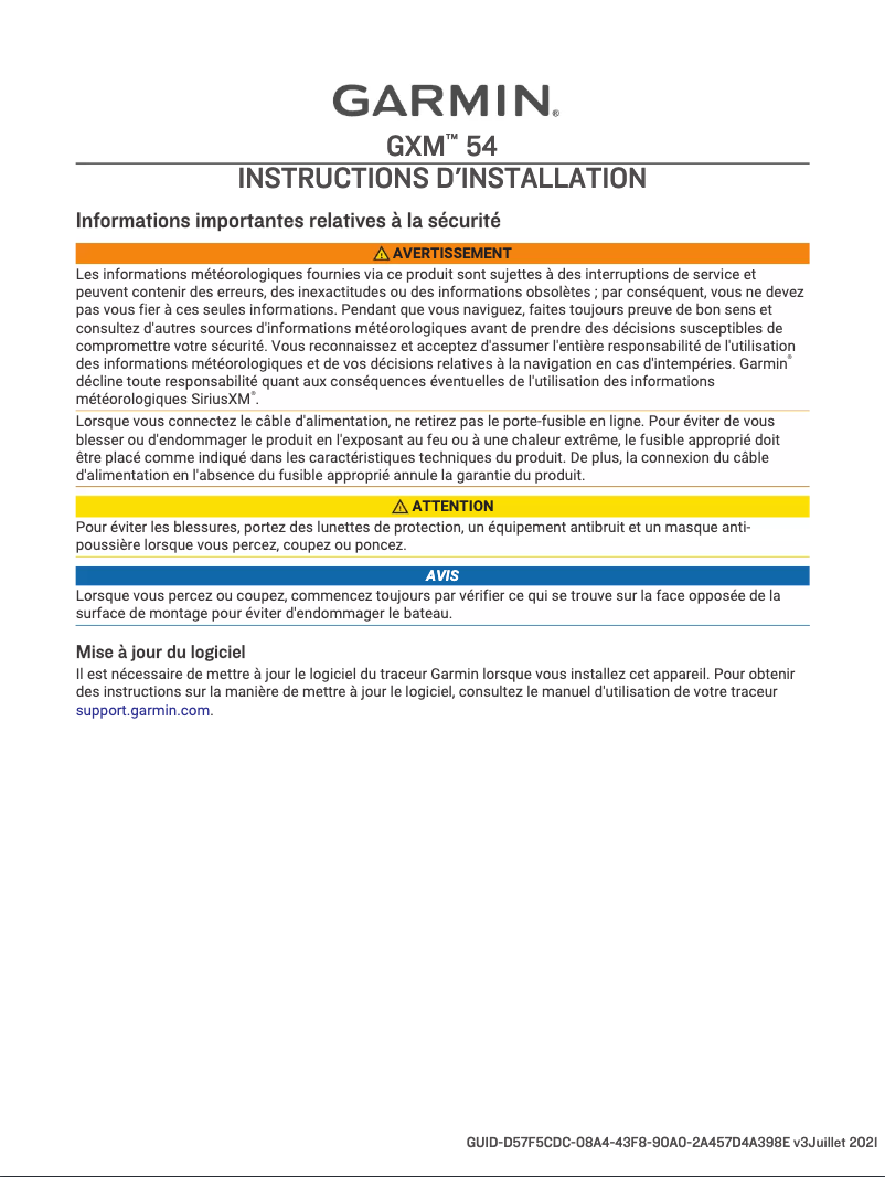 Page n°1 - Manuel utilisateur Garmin GXM 54