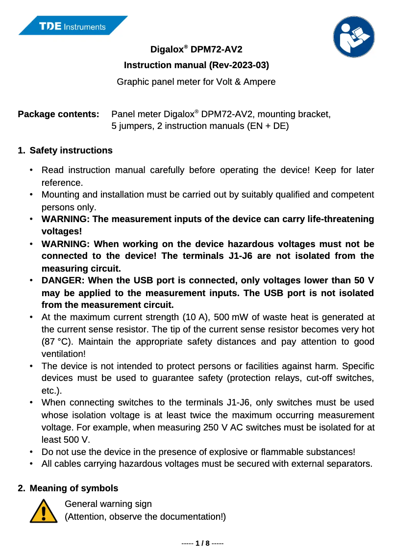 Image de la première page du manuel de l'appareil Digalox DPM72-AV