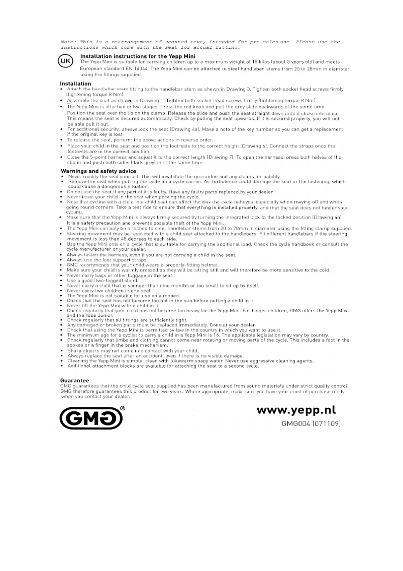 Page 1 de la notice Manuel utilisateur Yepp GMG Mini