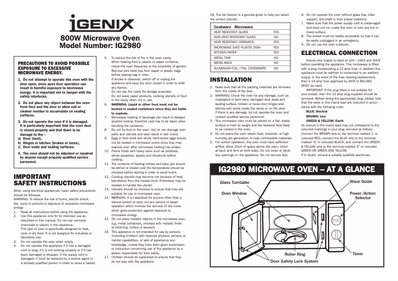 Page 1 de la notice Manuel utilisateur Igenix IG2980