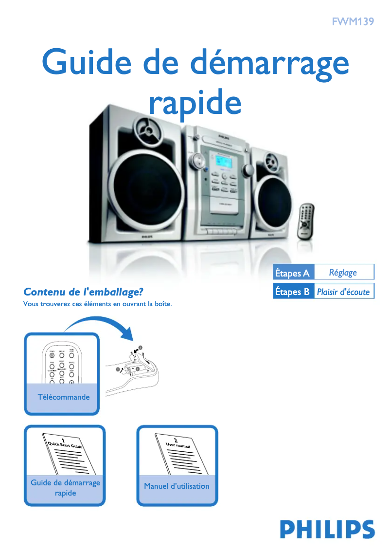 Page n°1 - Guide de démarrage rapide Philips FWM139