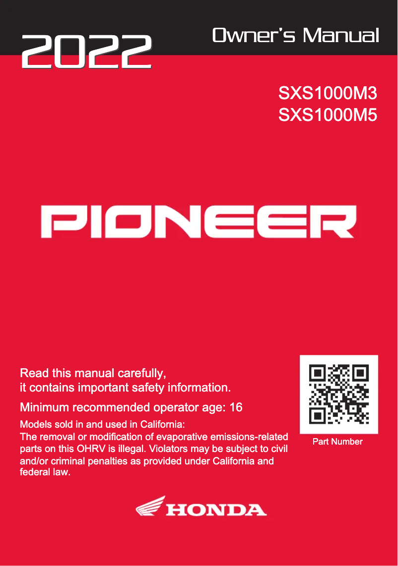 Page n°1 - Manuel utilisateur Honda Pioneer 1000-5 (2022)