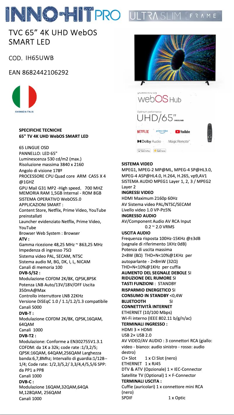 Page n°1 - Fiche technique Inno-Hit IH65UWB