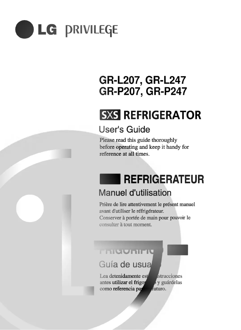 Page 1 de la notice Manuel utilisateur LG GR-L247ER