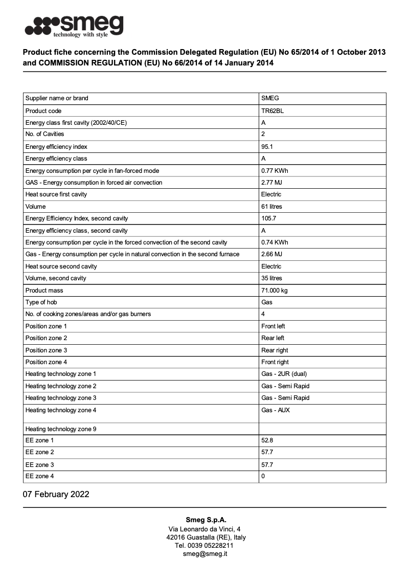 Page 1 de la notice Brochure Smeg TR62BL