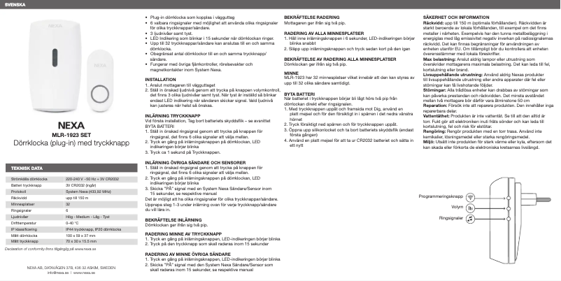 Page 1 de la notice Manuel utilisateur Nexa MLR-1923