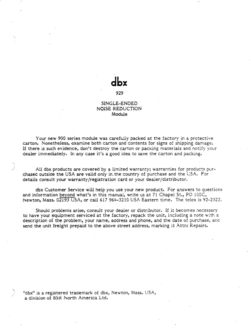 Page n°1 - Manuel utilisateur DBX 929