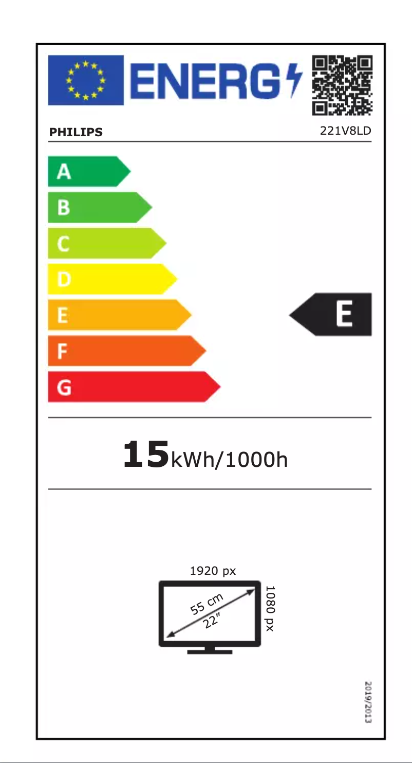 Page 1 de la notice Label énergétique Philips 221V8LD