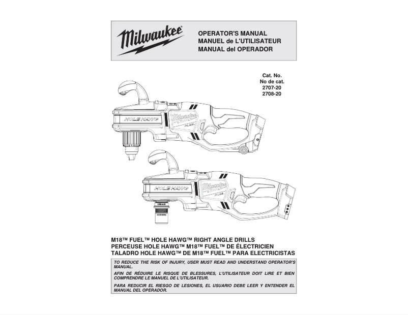 Page n°1 - Manuel utilisateur Milwaukee M18 Fuel 2707-20