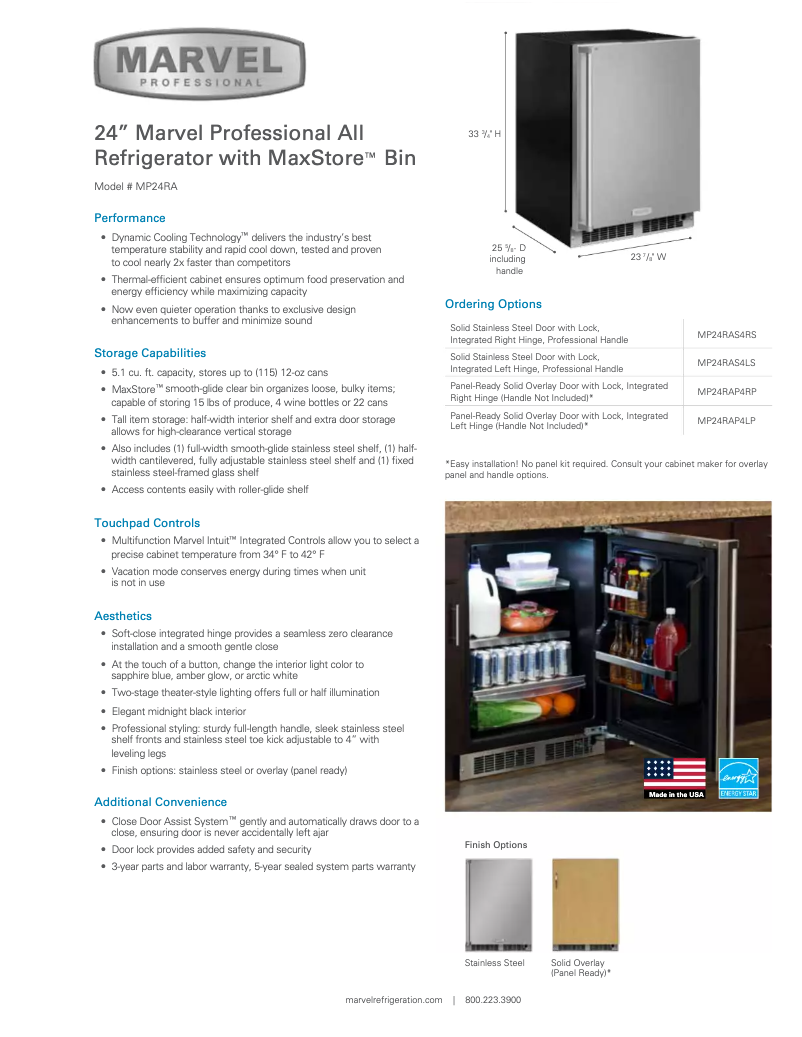 Page 1 de la notice Fiche technique Marvel MP24RAP4RP