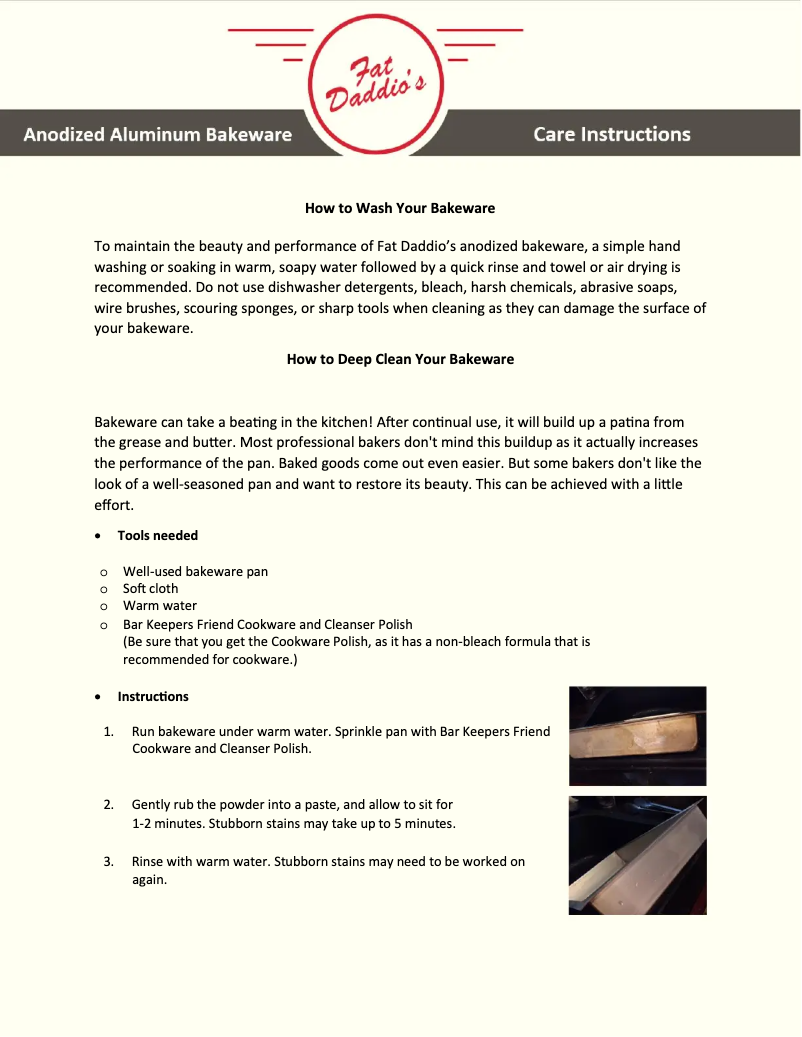 Page 1 de la notice Manuel utilisateur Fat Daddio's POB-12163