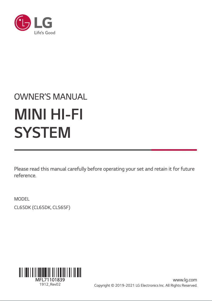 Page 1 de la notice Manuel utilisateur LG CL65DK