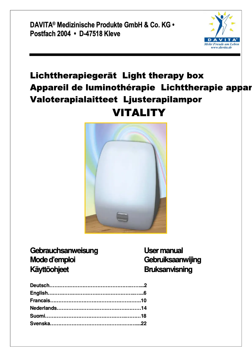 Page n°1 - Manuel utilisateur Davita Vitality