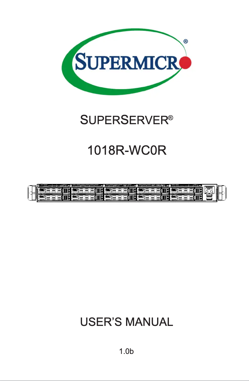 Page 1 de la notice Manuel utilisateur Supermicro SuperServer 1018R-WC0R