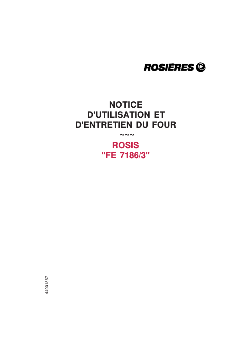 Page 1 de la notice Manuel utilisateur Rosieres FE 7186/3 IN