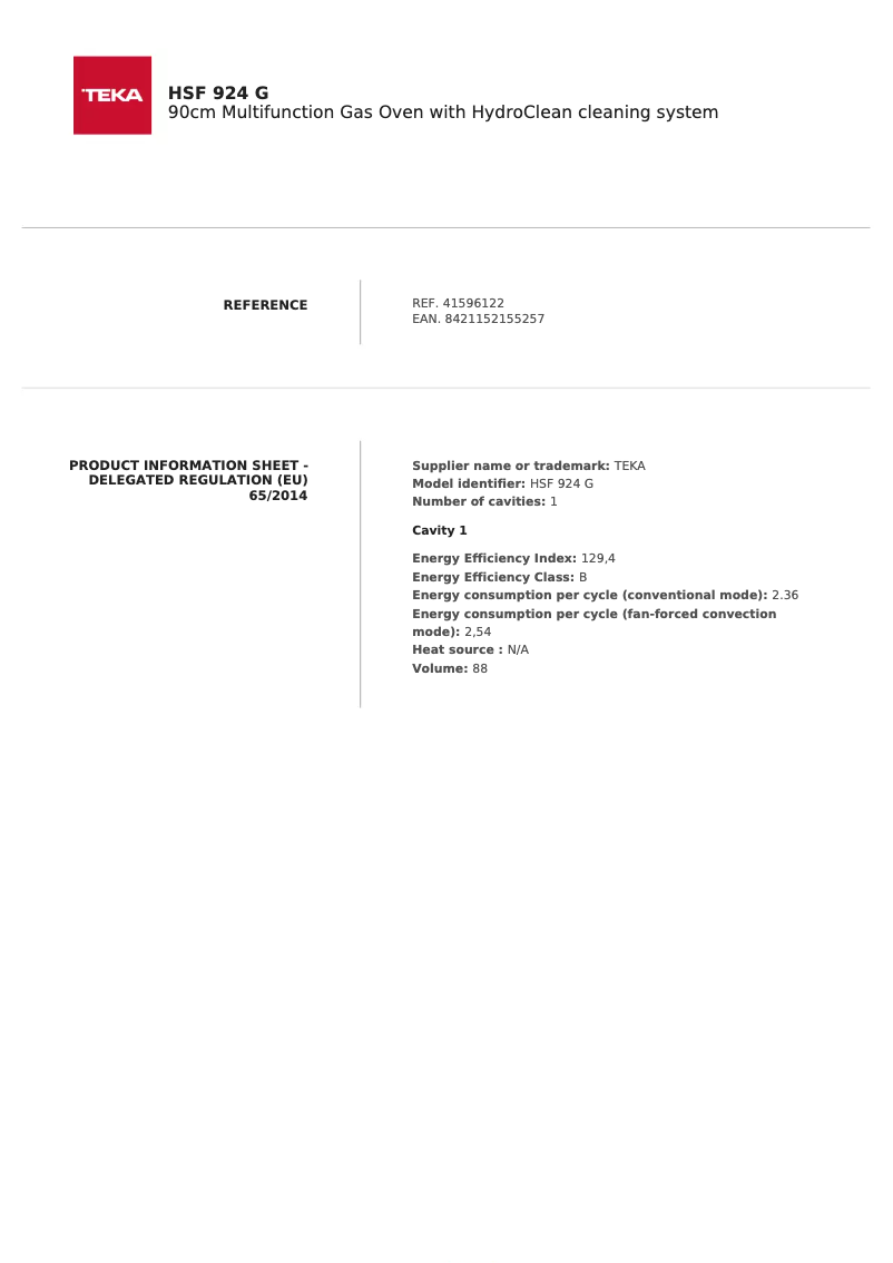 Page n°1 - Fiche technique Teka HSF 924