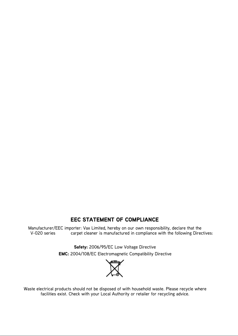 Page 1 de la notice Manuel utilisateur Vax V-020TC