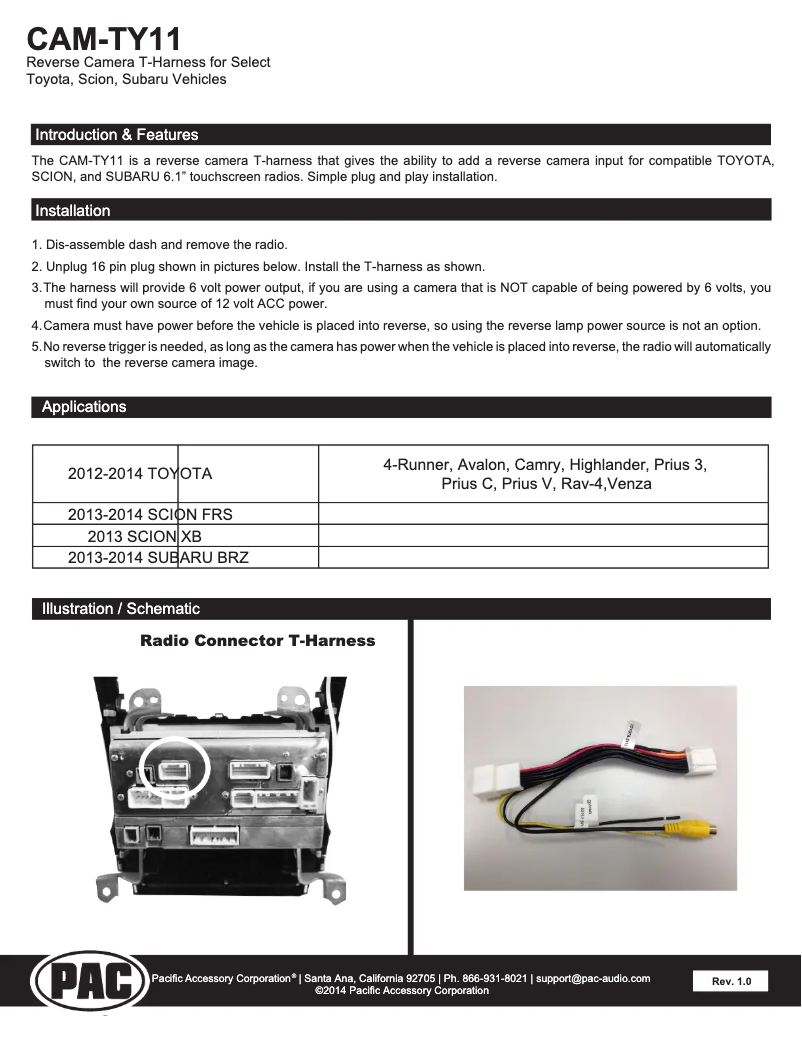 Imagen de la primera página del manual del dispositivo CAM-TY11