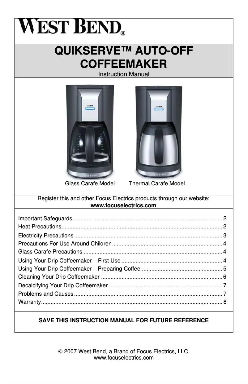 Page 1 de la notice Manuel utilisateur WestBend 56705