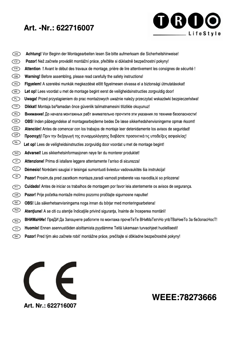 Page 1 de la notice Manuel utilisateur Trio Lighting Future 622716007