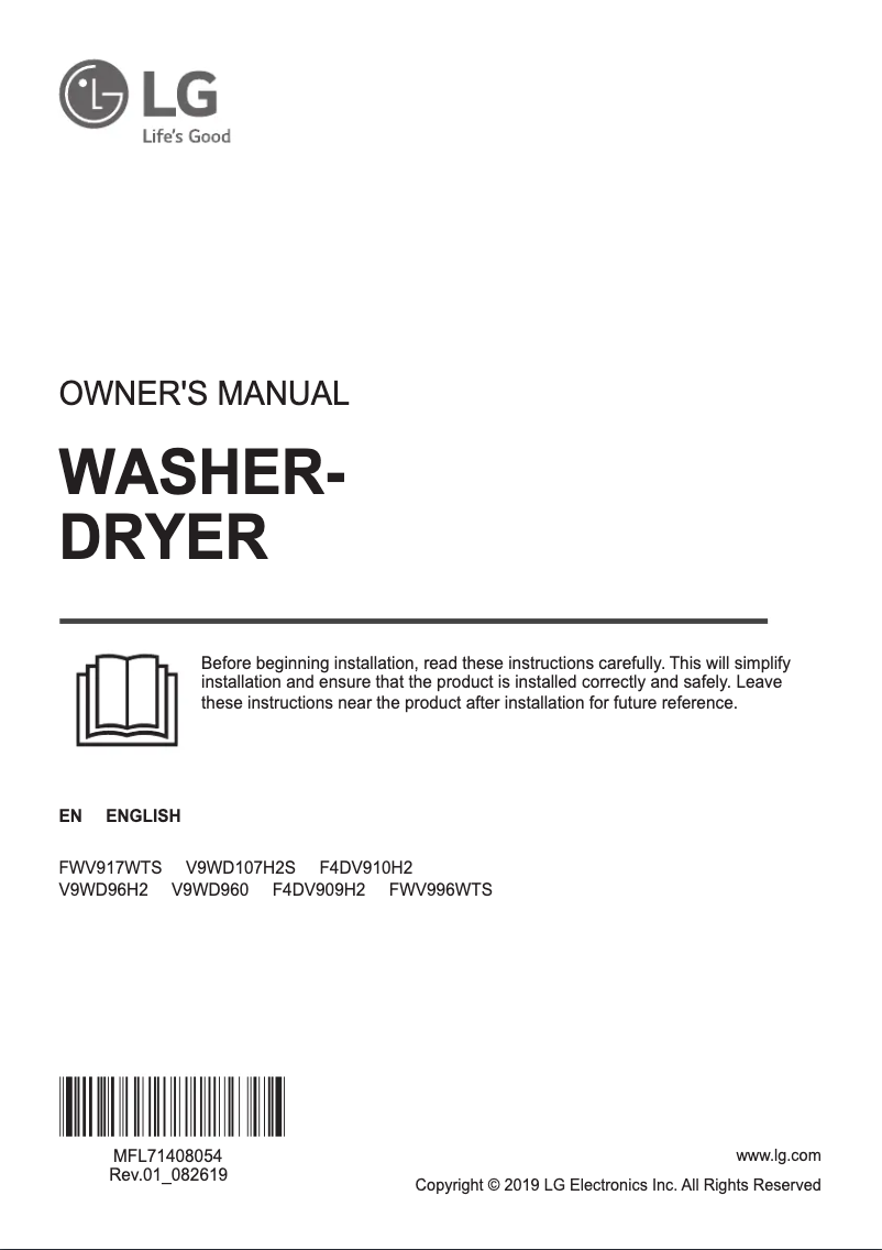 Page 1 de la notice Manuel utilisateur LG FWV996WTS