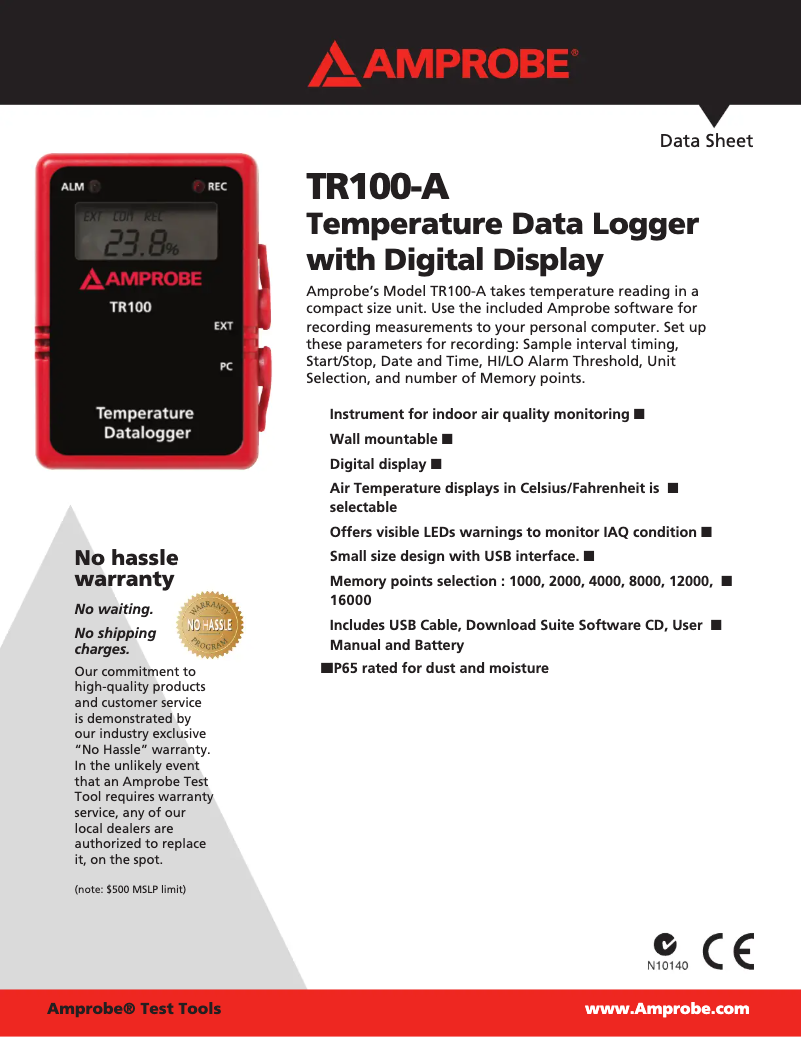 Page 1 de la notice Fiche technique Amprobe TR100-A