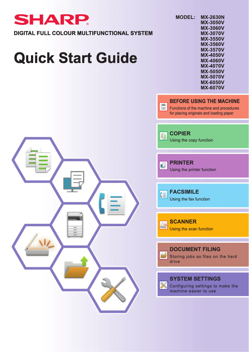 Page n°1 - Guide de démarrage rapide Sharp MX-5070V