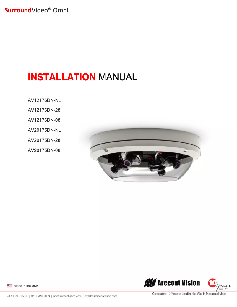 Page n°1 - Manuel utilisateur Arecont Vision AV20175DN-NL