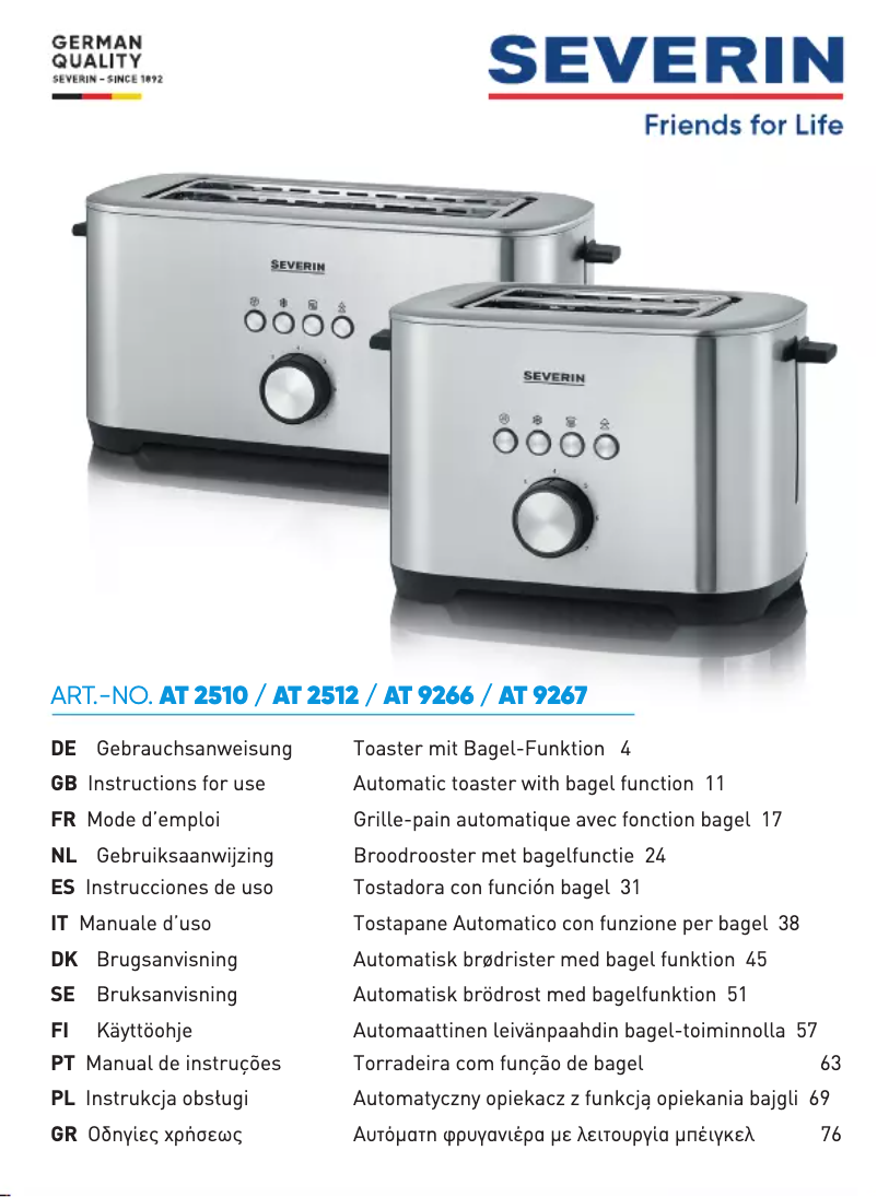 Page 1 de la notice Manuel utilisateur Severin AT 9266