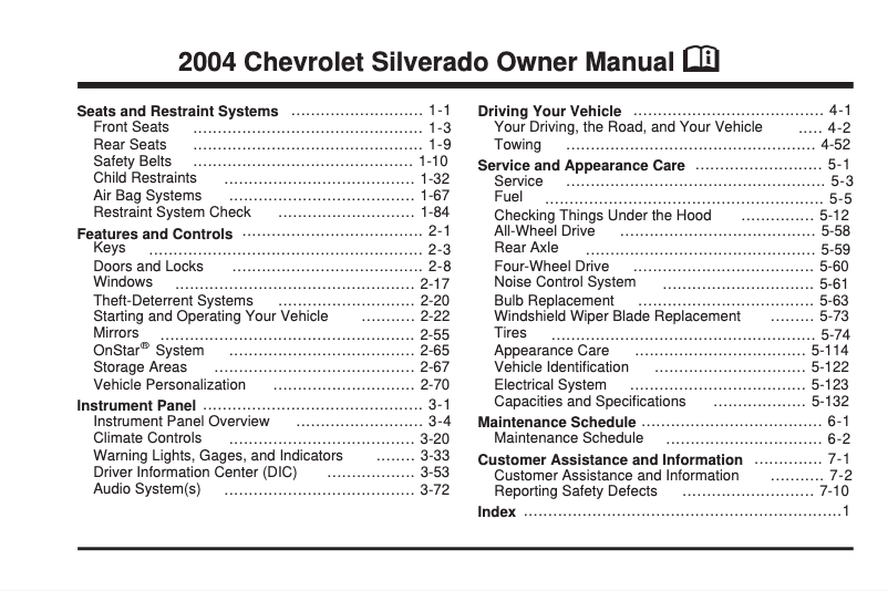 Page 1 de la notice Manuel utilisateur Chevrolet Silverado (2004)