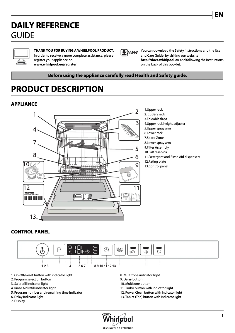 Page 1 de la notice Manuel utilisateur Whirlpool WIC 3C23 PEF UK