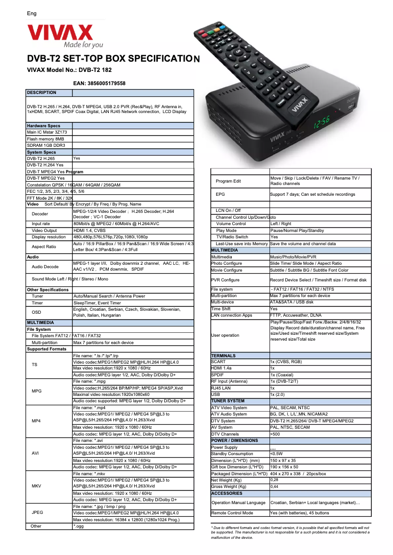 Page n°1 - Manuel utilisateur Vivax DVB-T2