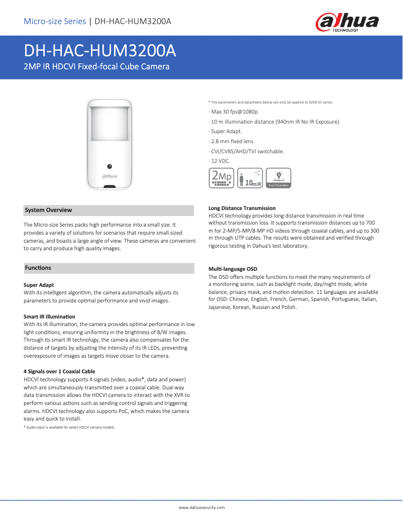 Page n°1 - Fiche technique Dahua Technology HAC-HUM3200A