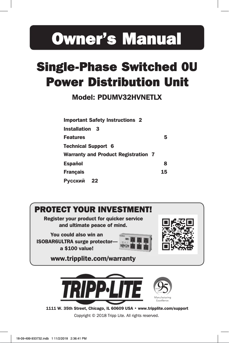 Page n°1 - Manuel utilisateur Tripp Lite PDUMV32HVNETLX