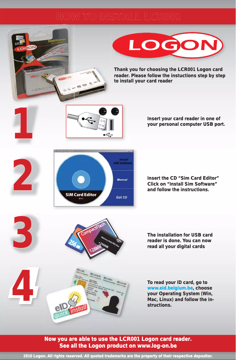 Page 1 de la notice Manuel utilisateur Logon LCR001