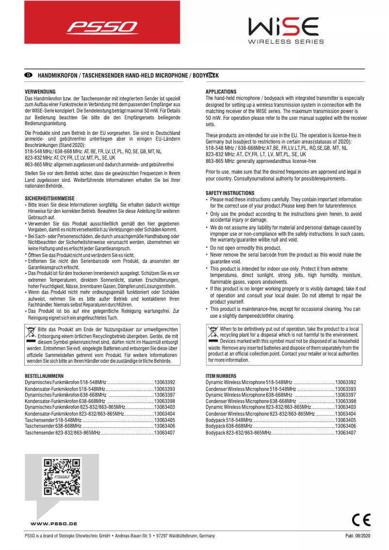 Page 1 de la notice Manuel utilisateur PSSO WISE 638