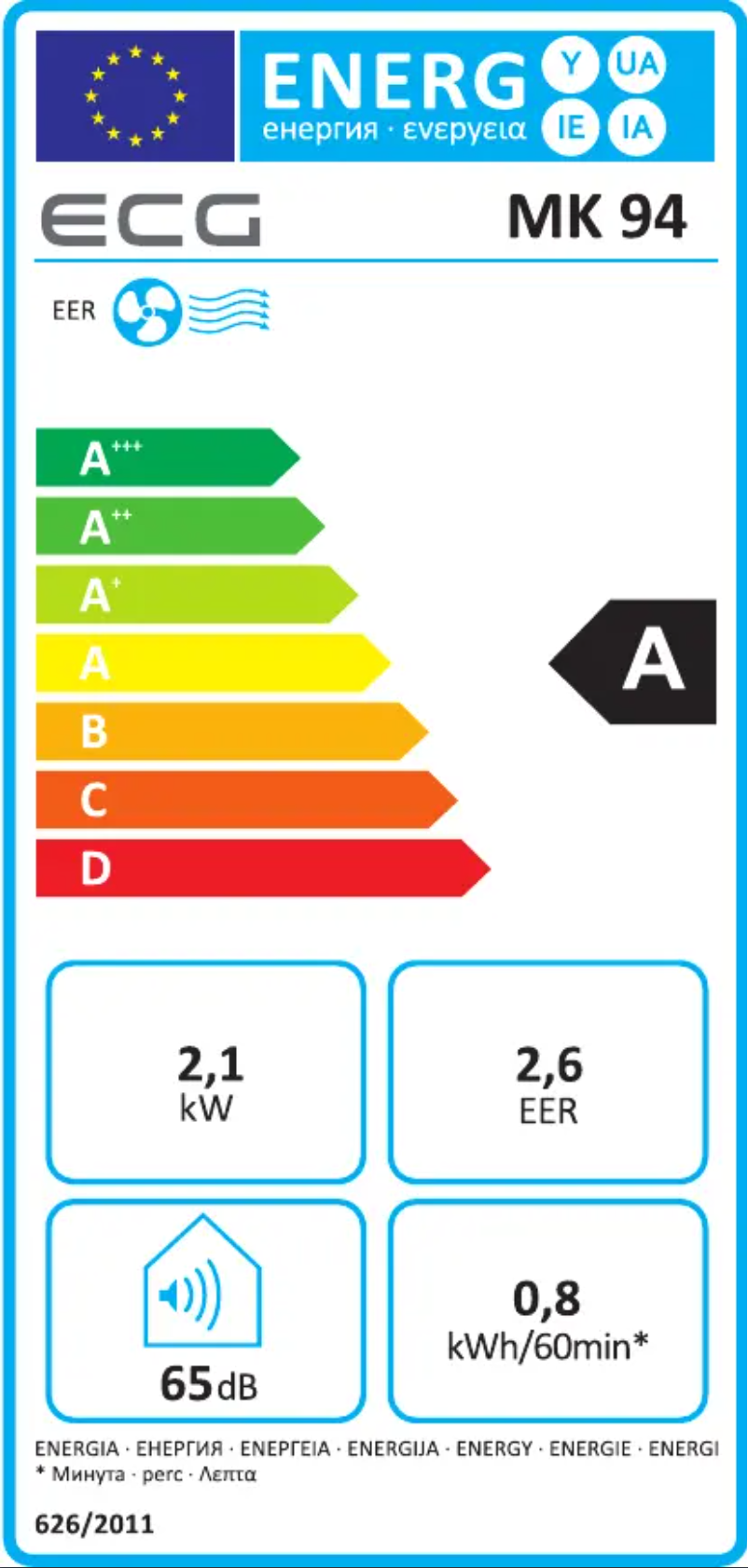 Page 1 de la notice Label énergétique ECG MK 94