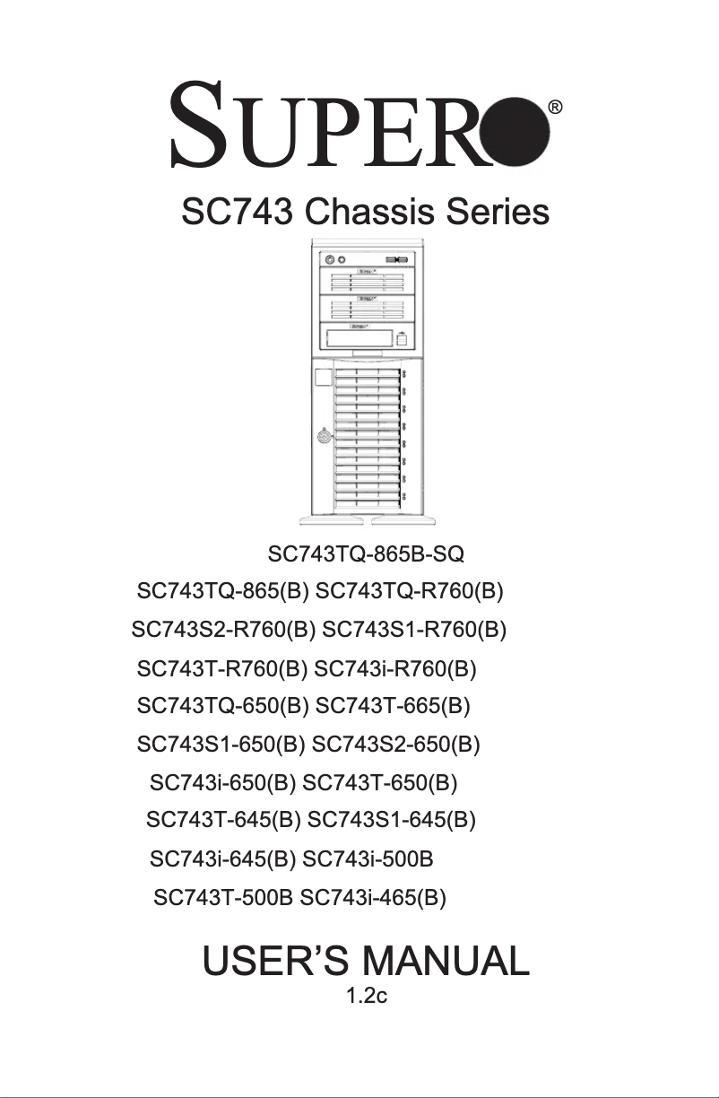 Page 1 de la notice Manuel utilisateur Supermicro CSE-743I-500B