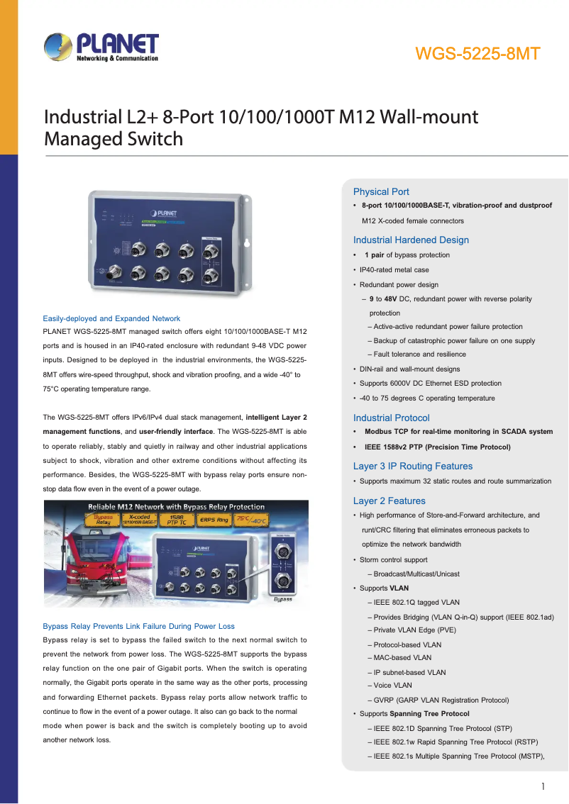 Page 1 de la notice Fiche technique Planet WGS-5225-8MT