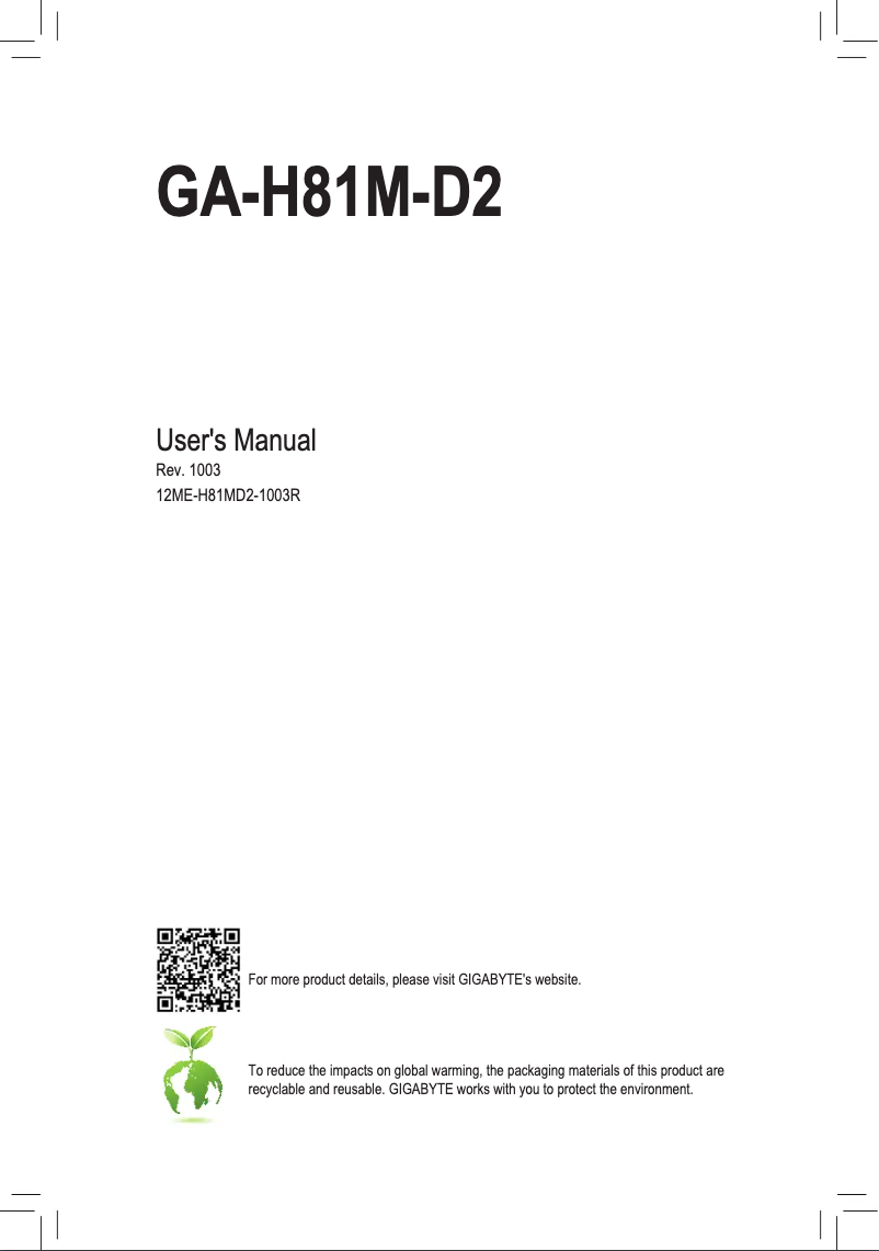 Page n°1 - Manuel utilisateur Gigabyte GA-H81M-D2