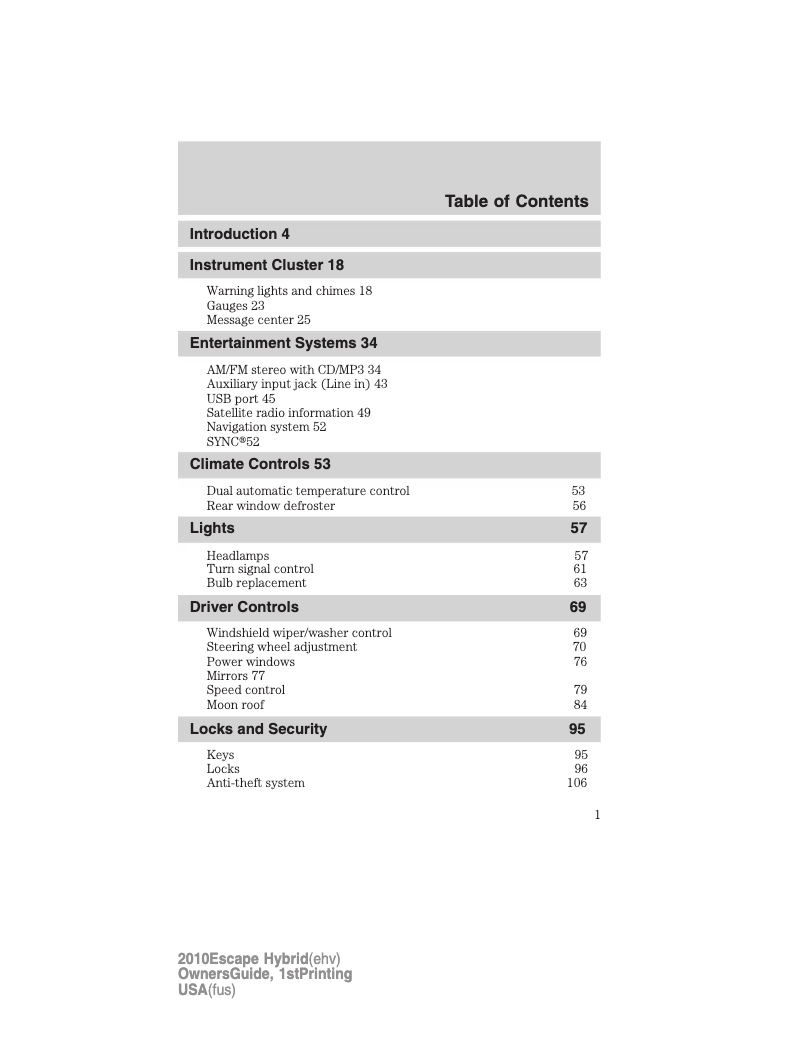 Página 1 del manual Manual de usuario Ford Escape Hybrid (2010)