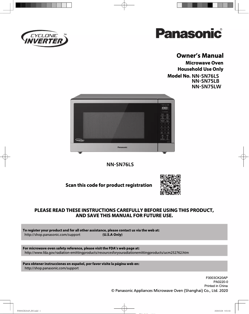 Image de la première page du manuel de l'appareil Cyclonic Inverter NN-SN76LS
