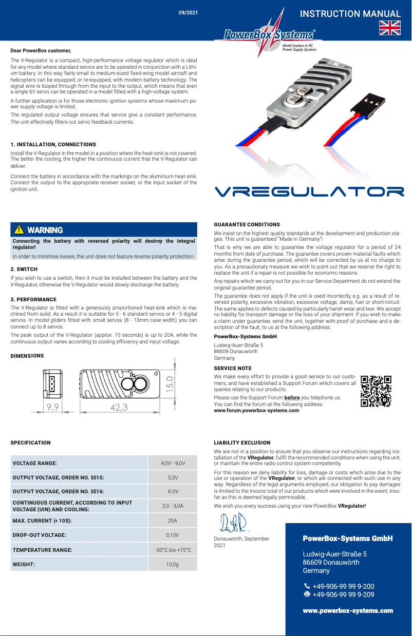 Page 1 de la notice Manuel utilisateur PowerBox Systems 5516