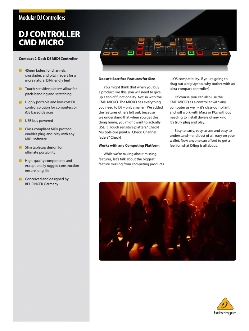 Page 1 de la notice Brochure Behringer CMD MICRO