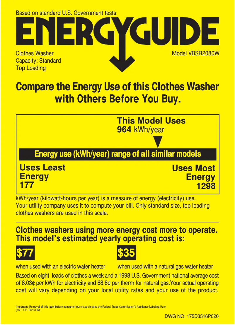 Page n°1 - Label énergétique Hotpoint VBSR2080WWW