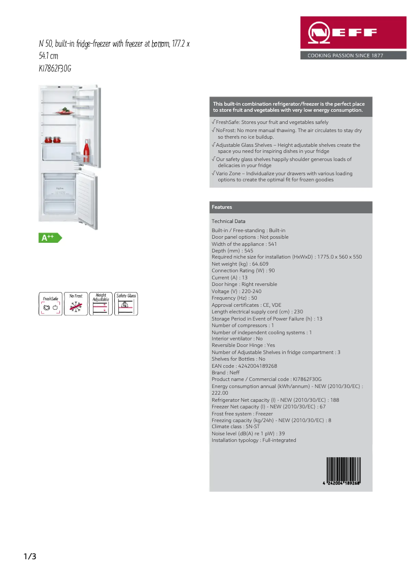 Page n°1 - Fiche technique Neff KI7862F30G