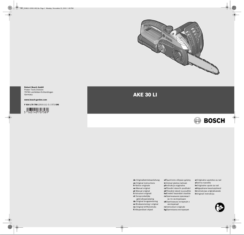 Page 1 de la notice Manuel utilisateur Bosch AKE 30 LI