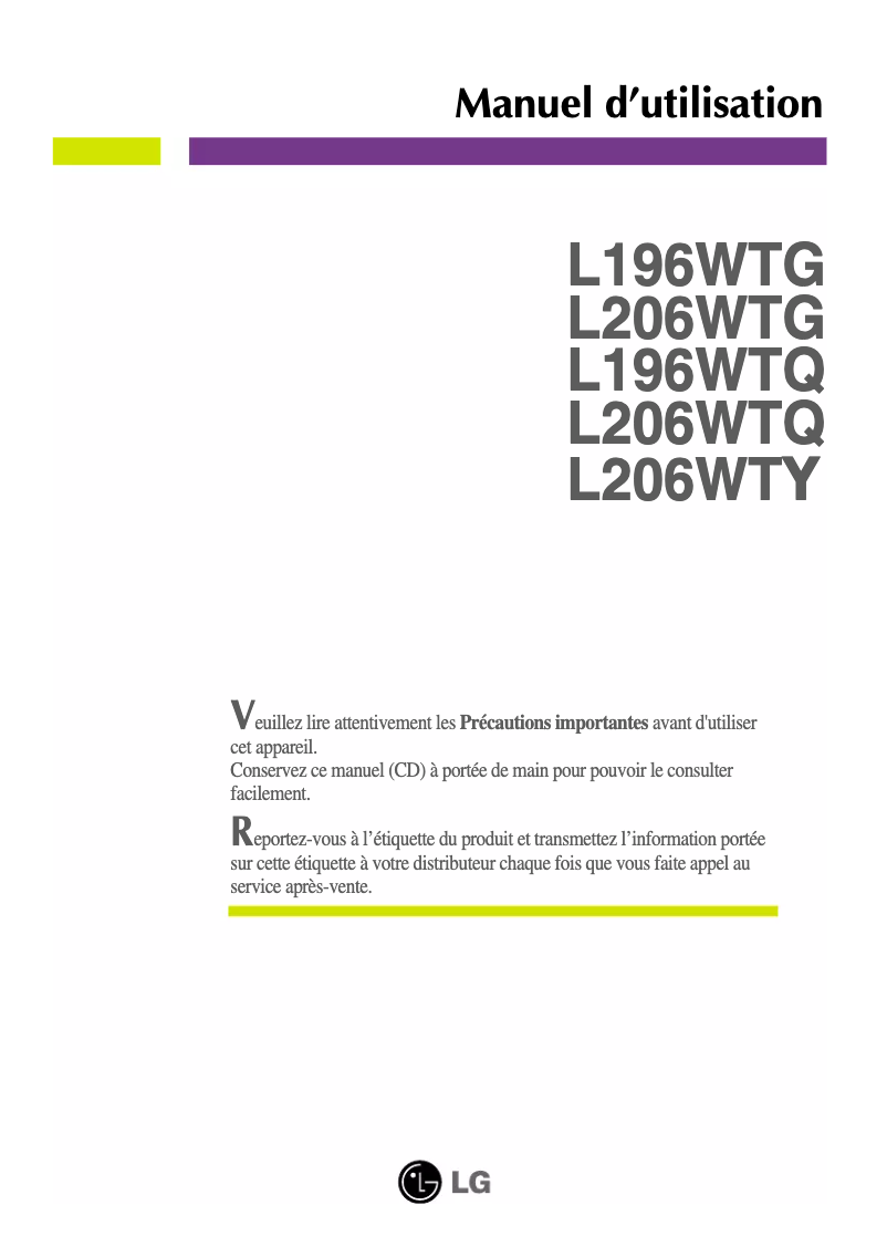 Page 1 de la notice Manuel utilisateur LG L206WTQ-WF