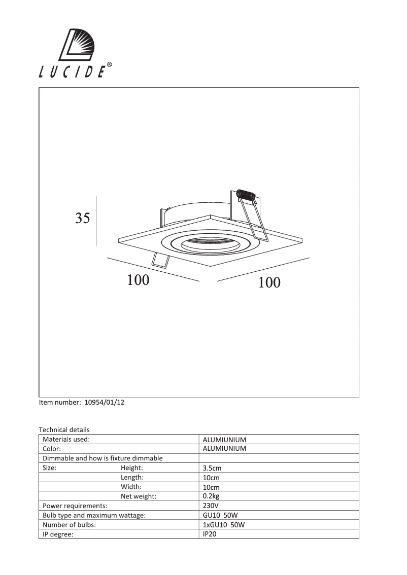 Page 1 de la notice Manuel utilisateur Lucide Cos 10954/01/12